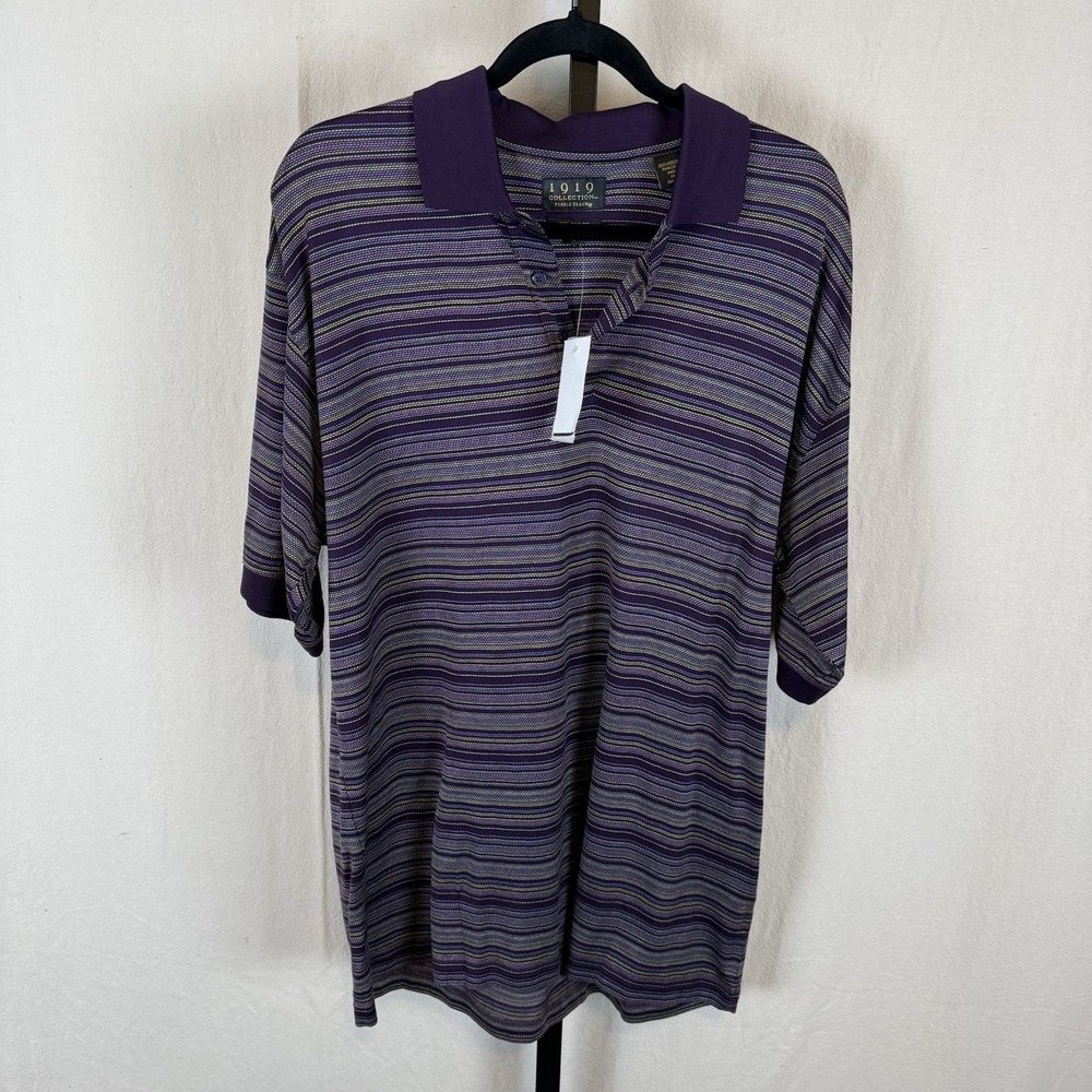 NEW 1919 Collection Pebble Beach Golf Shirt - Men's Med, Cotton - Purple Stripes